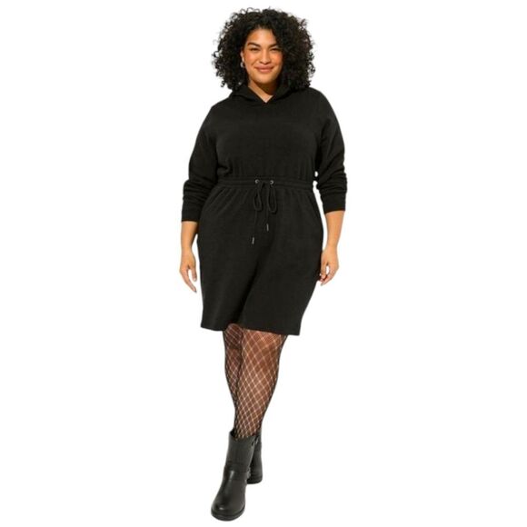 TORRID MINI Black Super Soft Fleece Hooded Sweatshirt Dress With Pockets Size 2X - Picture 1 of 16